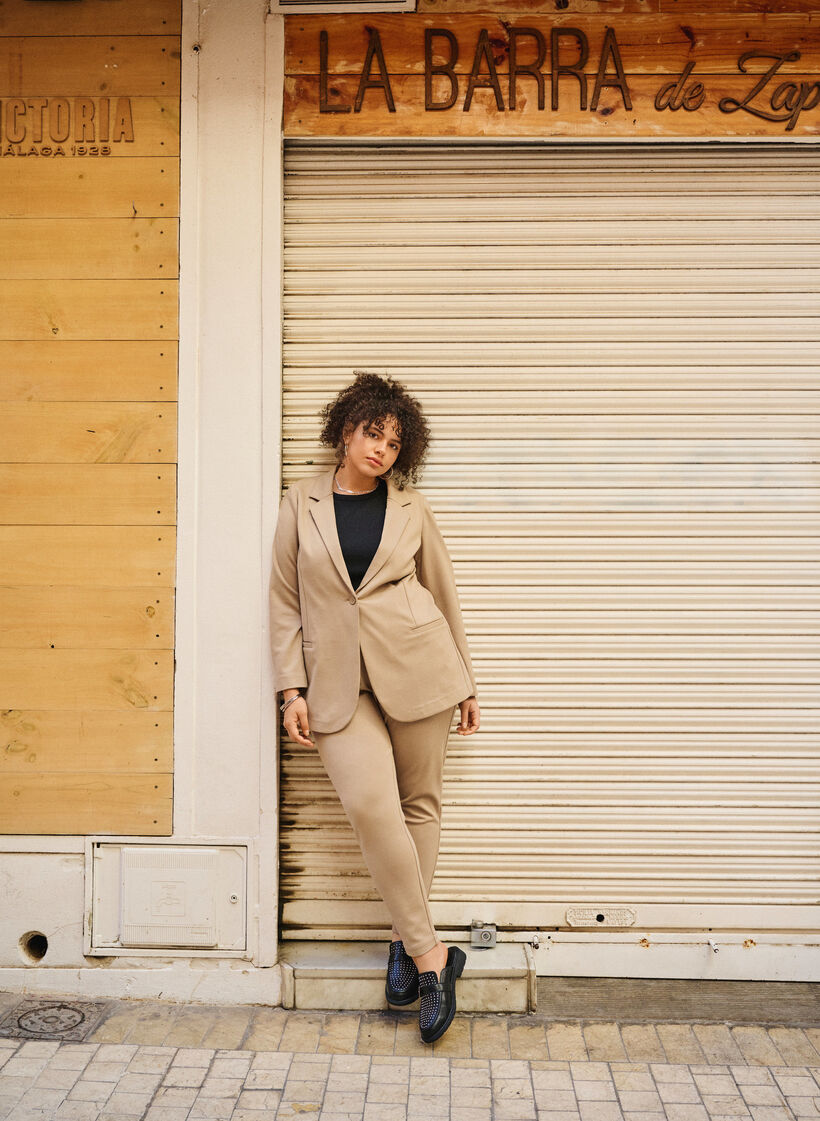 Simple blazer with button closure, Beige, Image image number 0