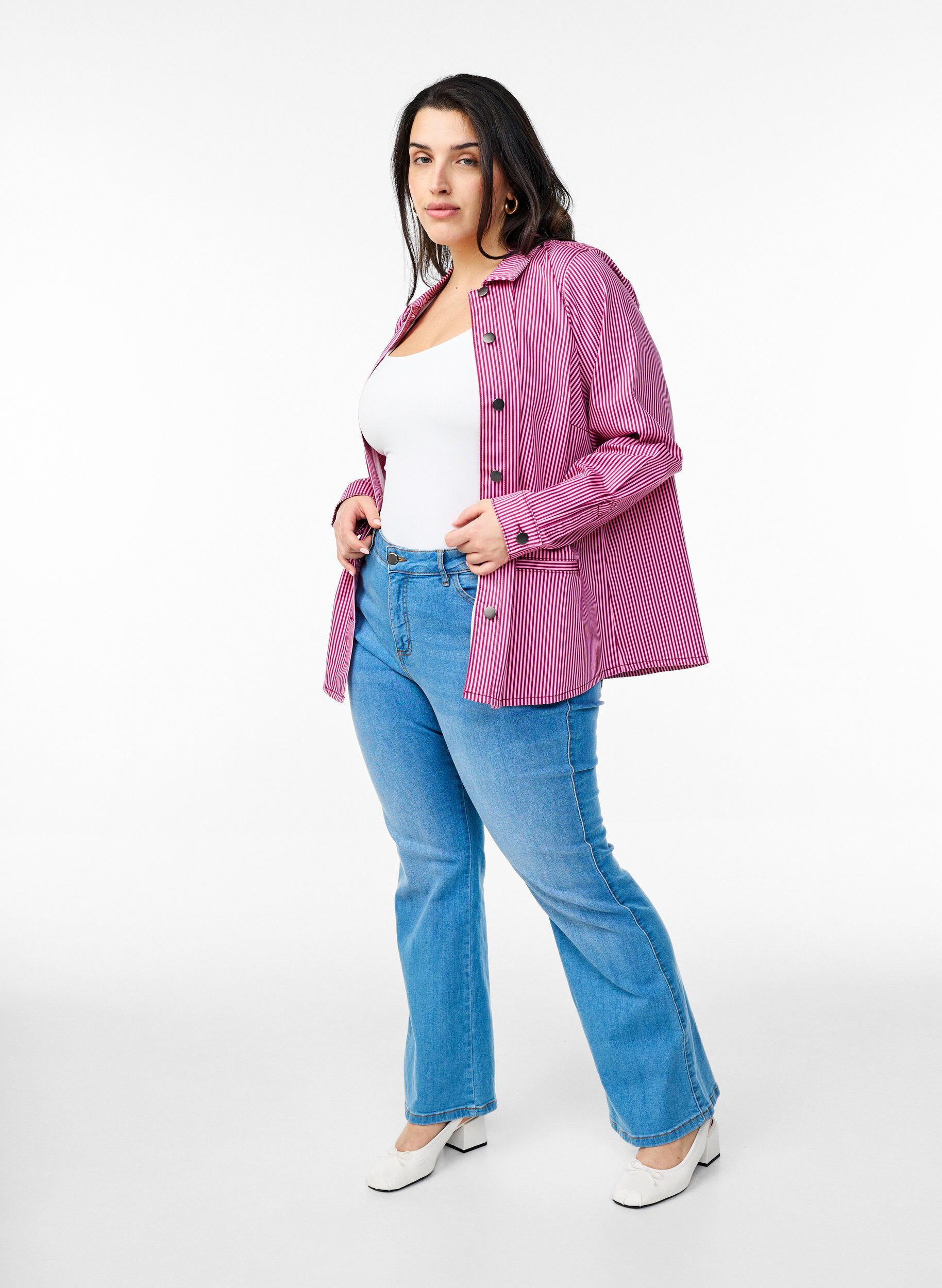 Zizzifashion Striped shirt with pockets, Red, Model image number 1