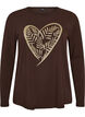 Cotton pyjama top with heart print, Brown, Packshot image number 0