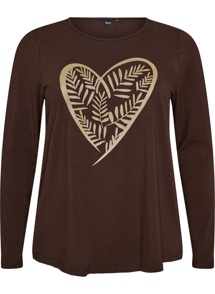 Cotton pyjama top with heart print, Brown, Packshot image number 0