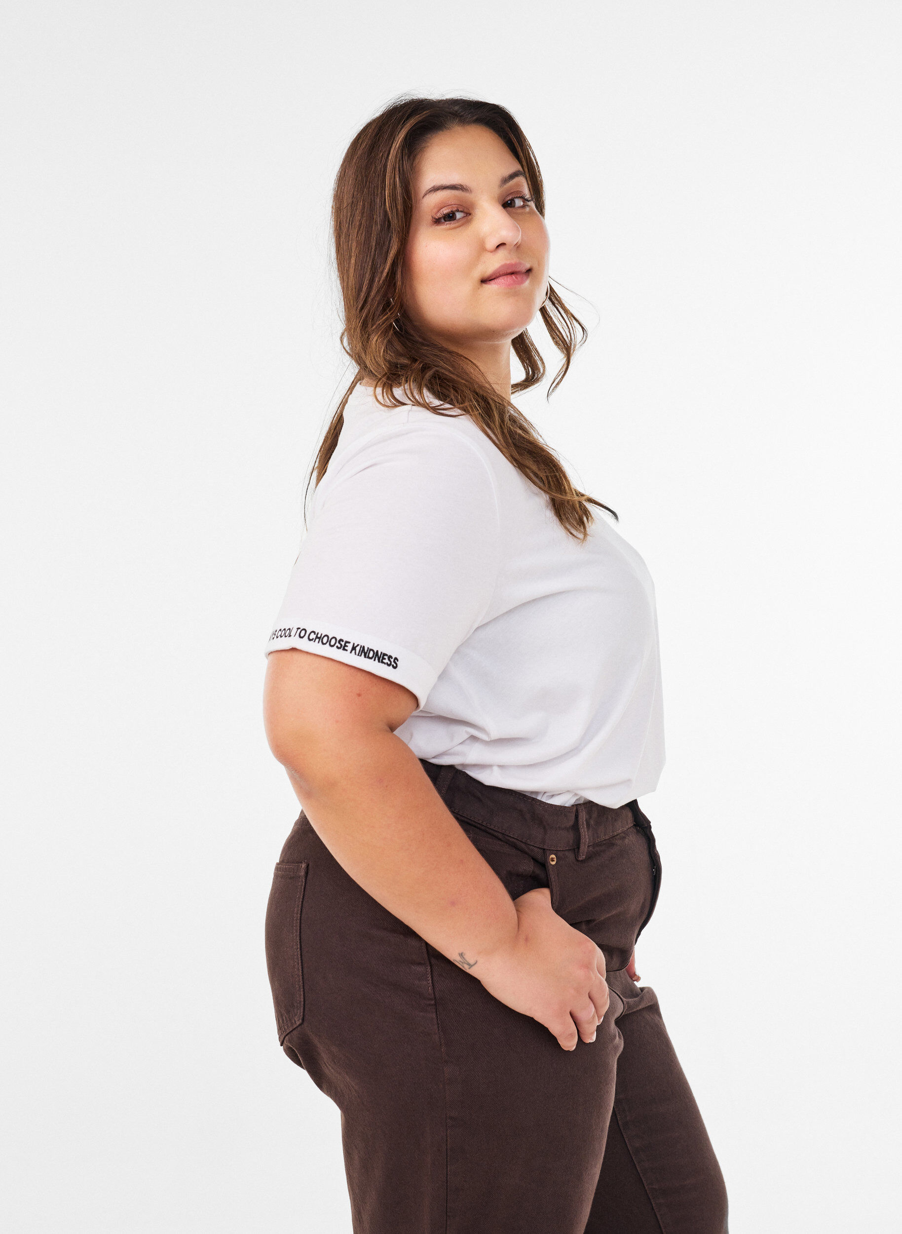ZizzifashionCotton T-shirt with text embroidery, White, Model image number 3