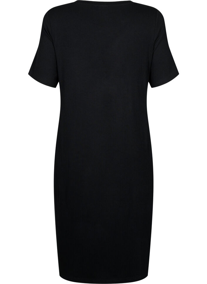 Viscose rib midi dress with short sleeves, Black, Packshot image number 1