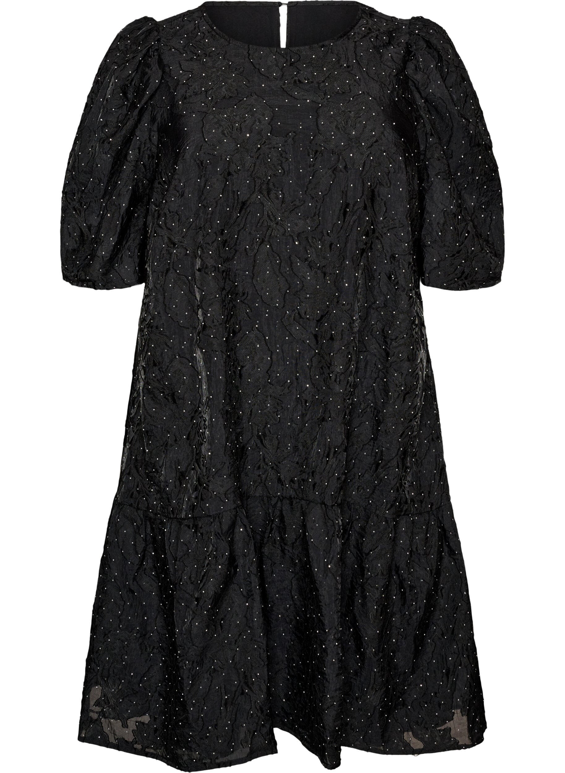 Jacquard dress with sparkly details and puff sleeves