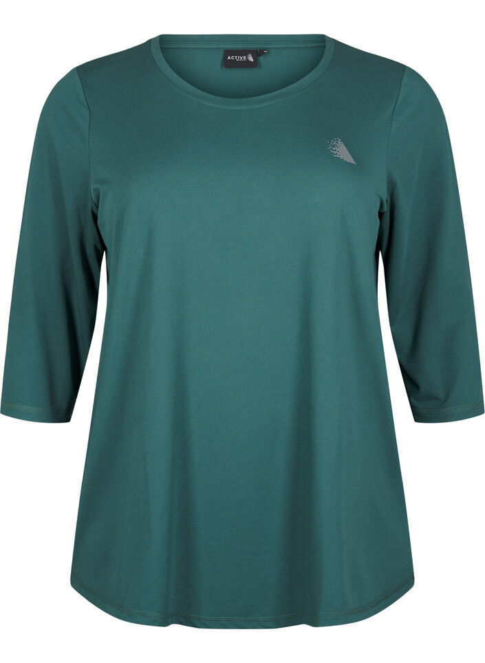 Workout top with 3/4 sleeves, Green, Packshot image number 0