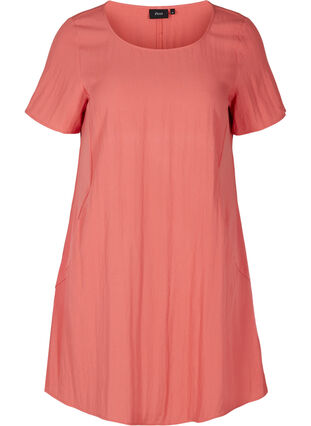 Short-sleeved viscose dress with pockets, Faded Rose, Packshot image number 0