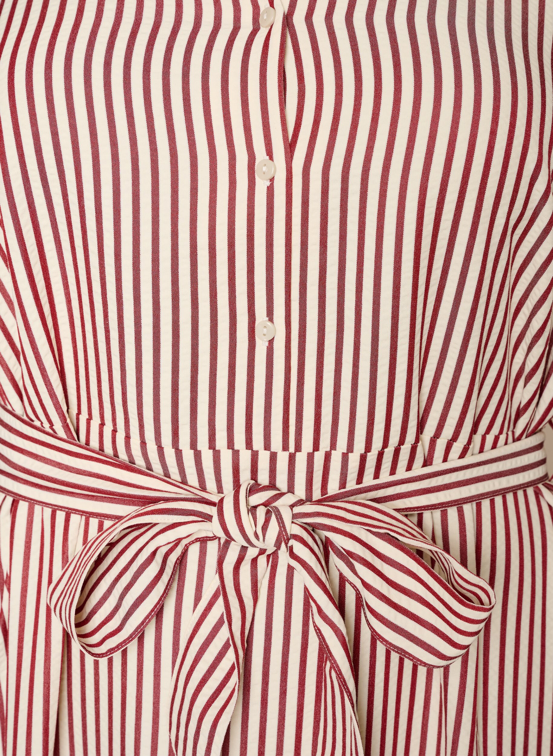 Zizzifashion Ankle-length shirt dress with tie belt and stripes, Red, Packshot image number 2