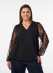 Blouse with lace sleeves and balloon shape, Black, Model image number 0