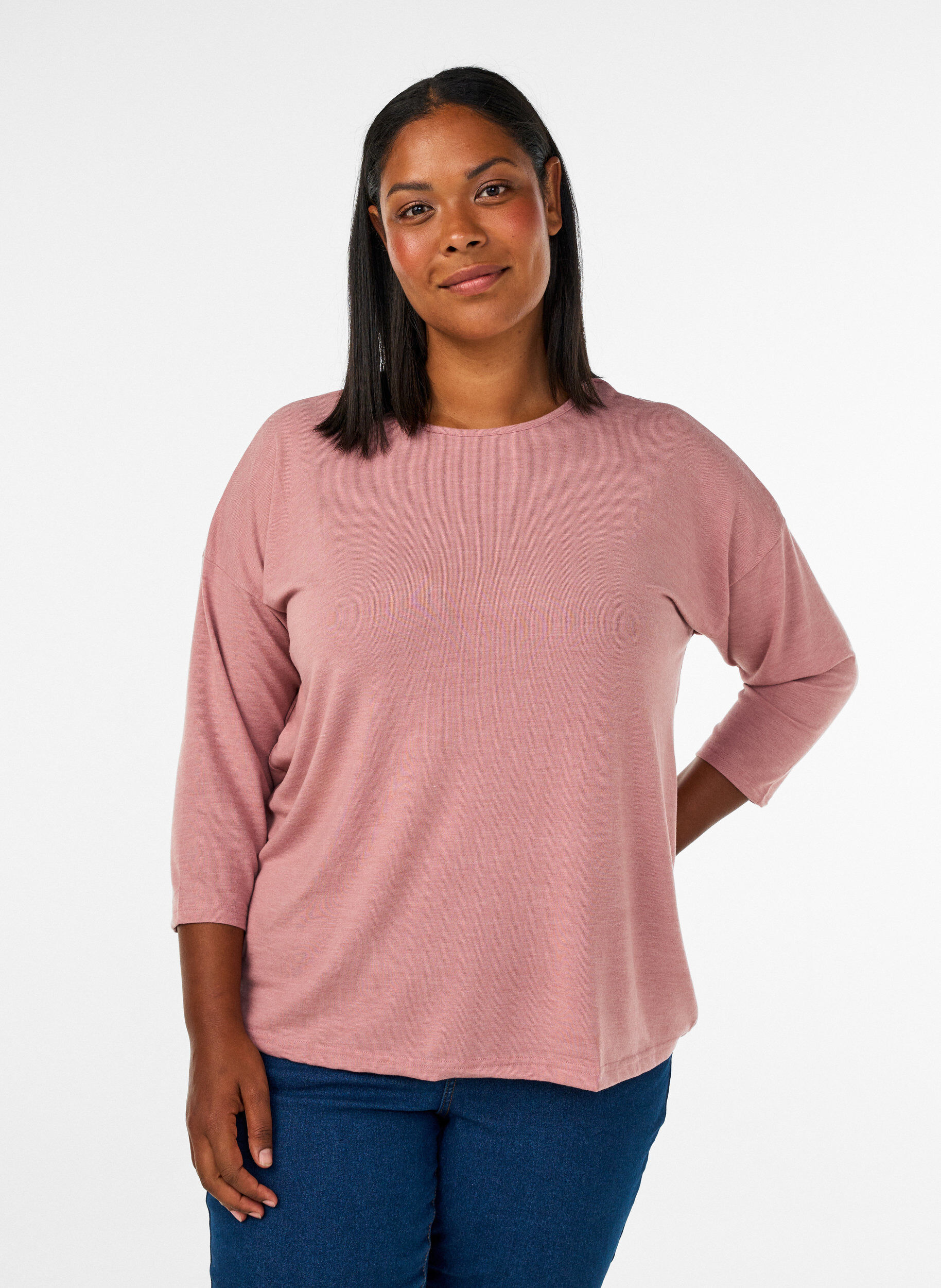 Jersey blouse with 3/4 sleeves, Red, Model