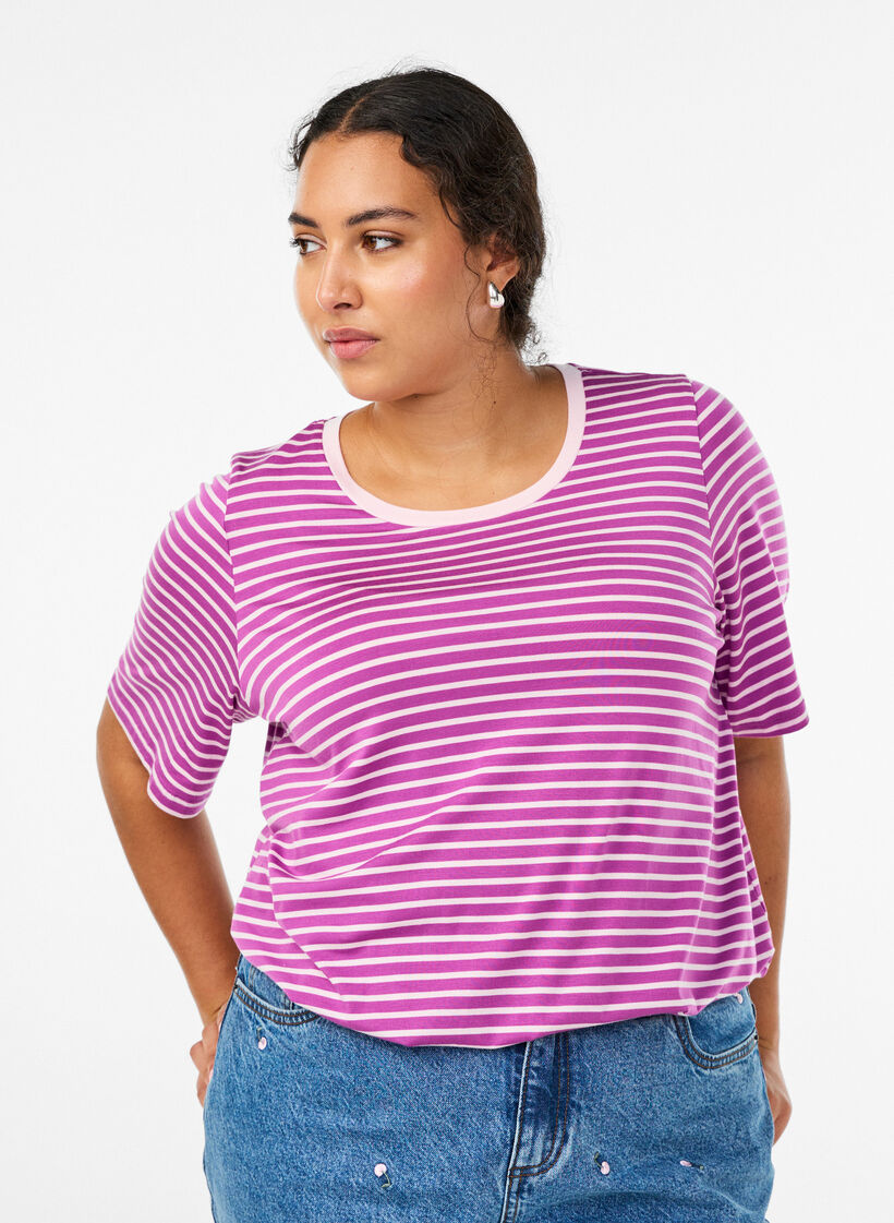 T-shirt with TENCEL™ Lyocell and stripes, Purple, Model image number 0