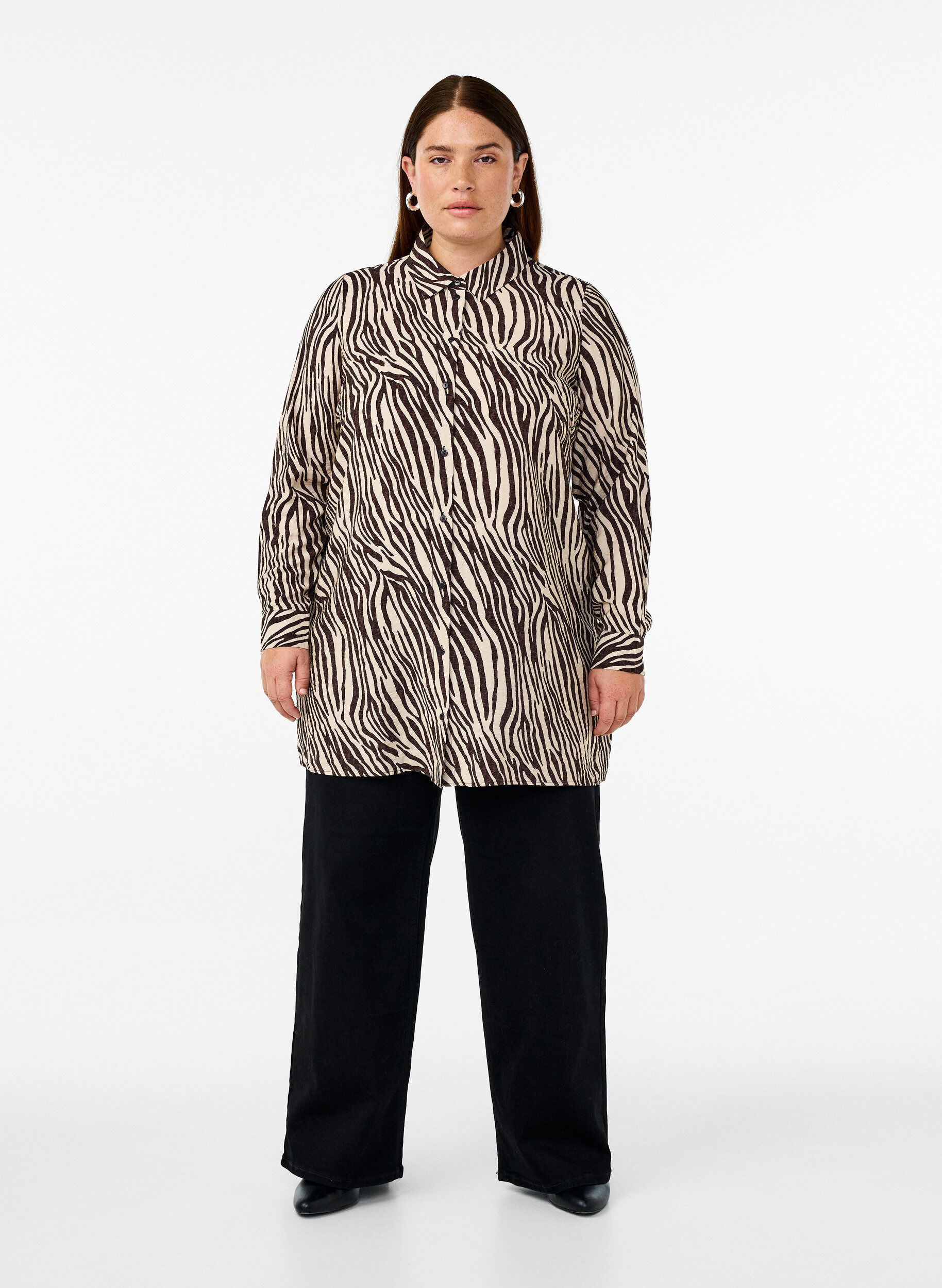 Zizzifashion Long zebra print shirt, Brown, Model image number 1