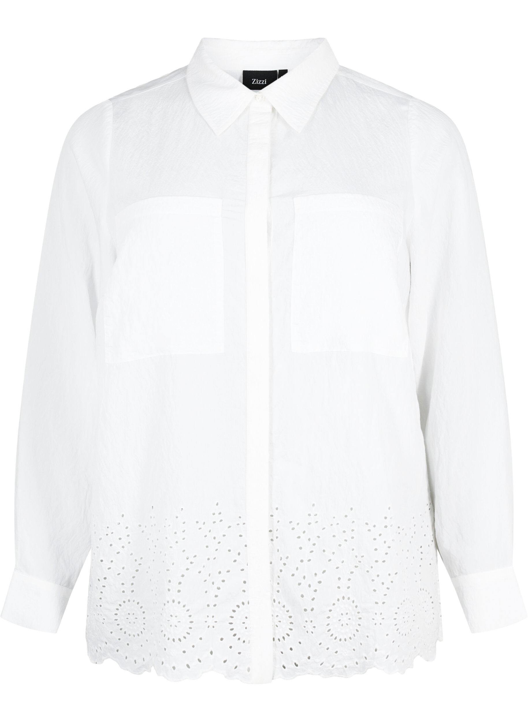 Zizzifashion Viscose shirt with broderie anglaise, Bright White, Packshot image number 0