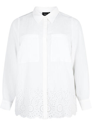 Viscose shirt with broderie anglaise, Bright White, Packshot image number 0