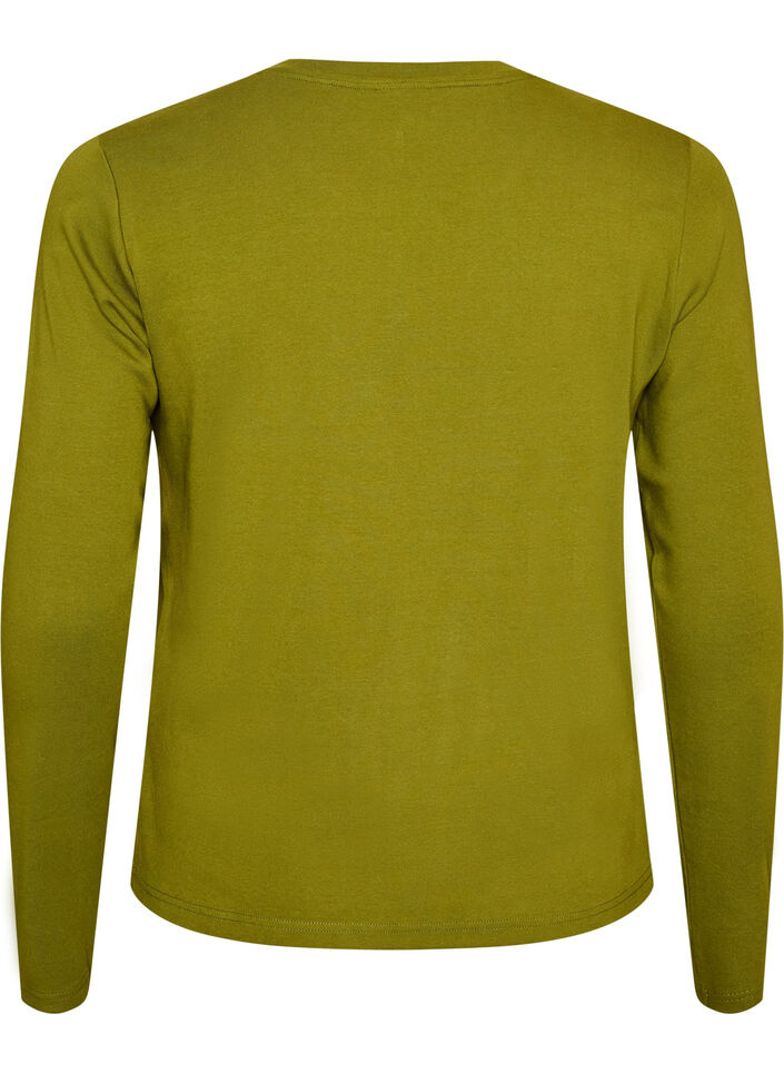 Long-sleeved basic T-shirt with a round neck, Green, Packshot image number 1