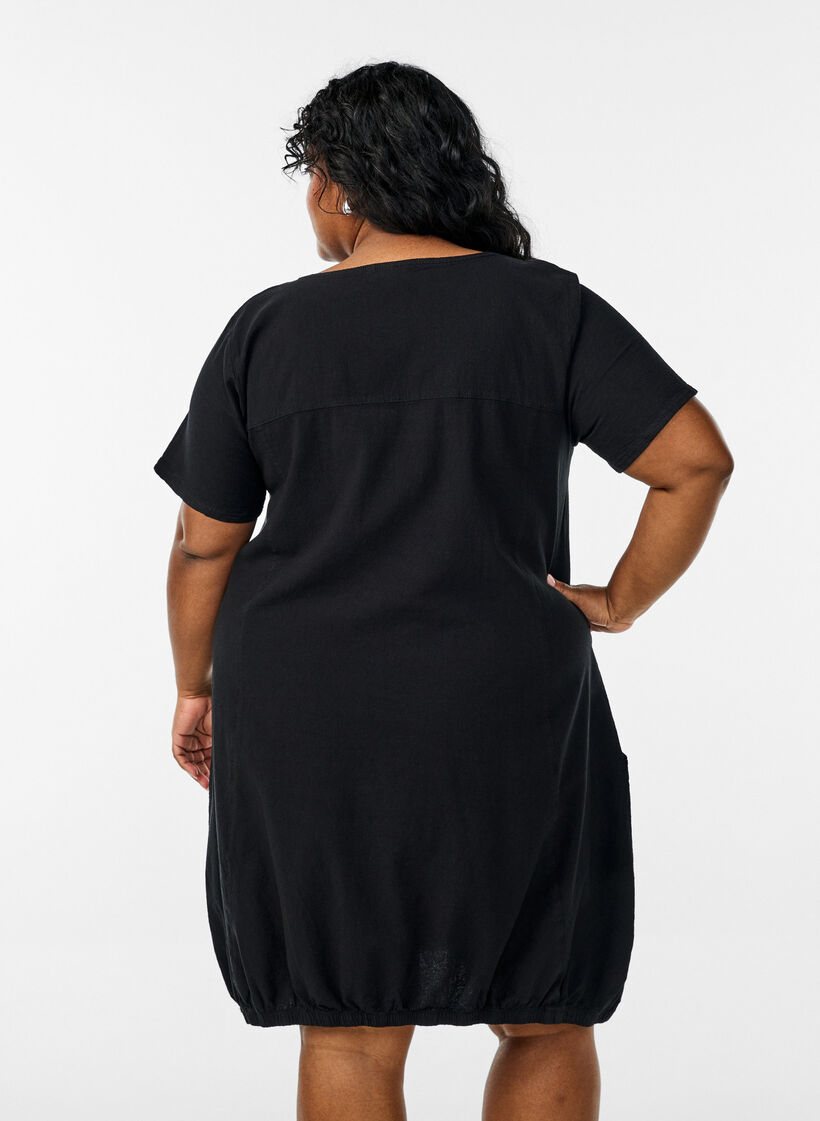 Short sleeve cotton dress, Black, Model image number 2