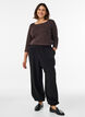 Basic T-shirt with boat neckline and 3/4 sleeves, Brown, Model image number 1