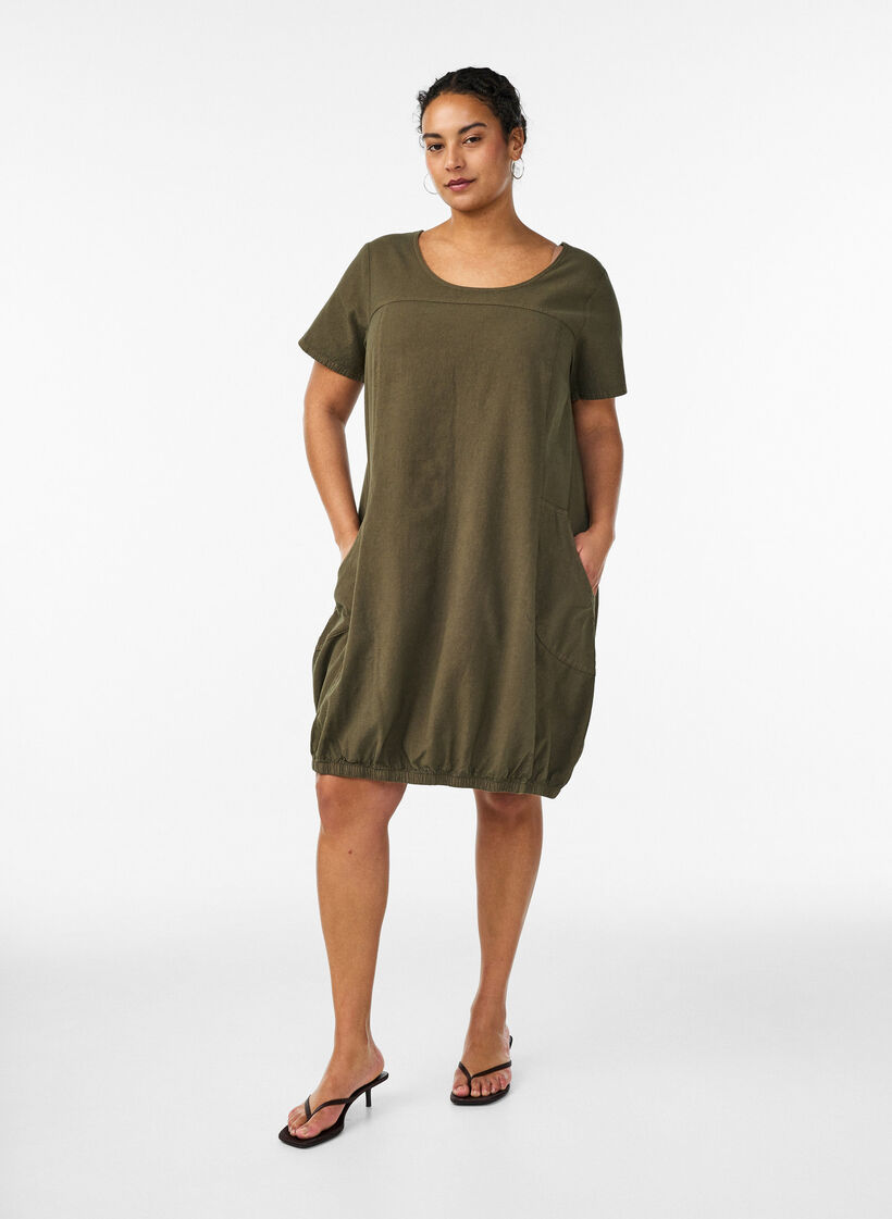 Short-sleeved cotton dress, Green, Model image number 1