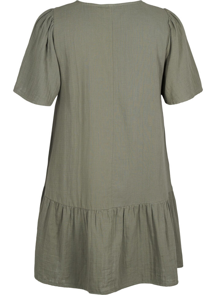 Cotton short-sleeved dress with a-line cut, Green, Packshot image number 1