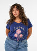 Cotton T-shirt with front print and V-neck, Blue, Model image number 0