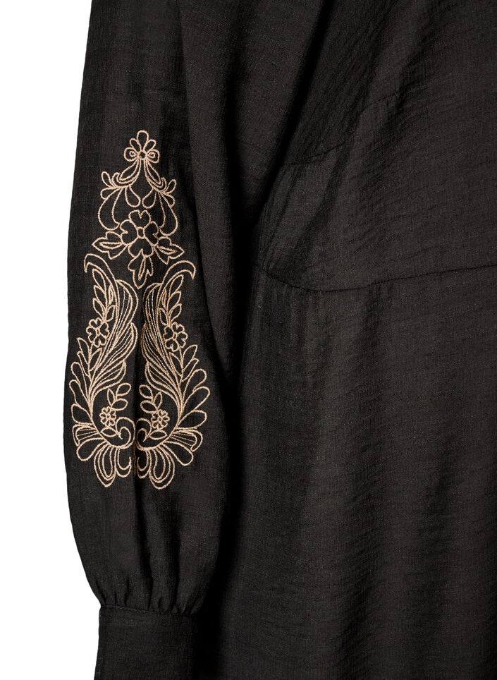 Viscose dress with embroidery and tiered ruffles, Black, Packshot image number 3