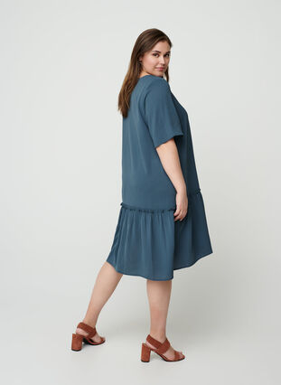Short dress with ruffled hem, Dark Slate, Model image number 1
