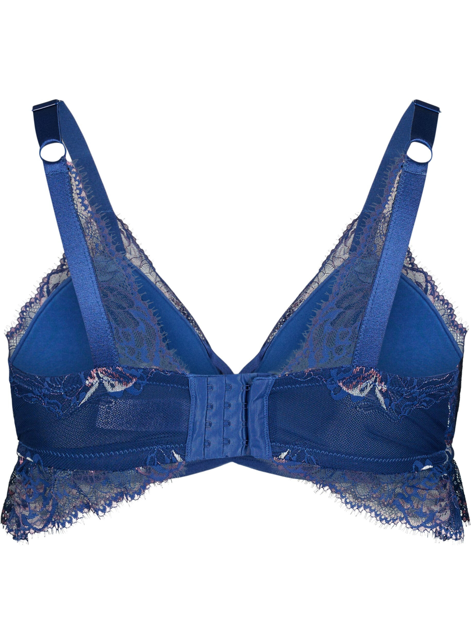 Zizzifashion Lace bra with string detail and padding, Blue, Packshot image number 1