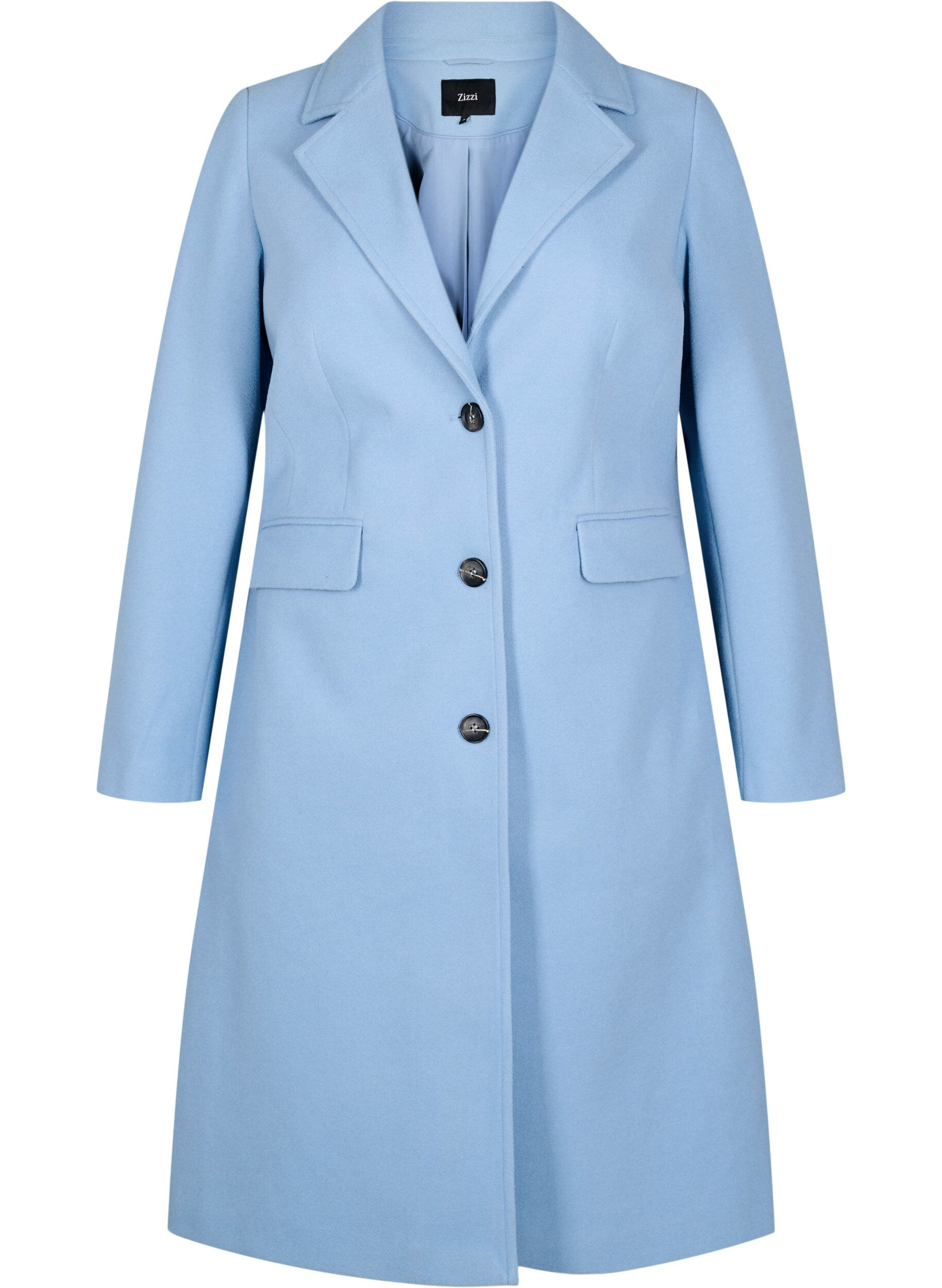 Zizzifashion Long coat with a slit at the back, Light Blue, Packshot image number 0