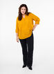 Cotton shirt blouse with v-neck, Golden Yellow, Model image number 2