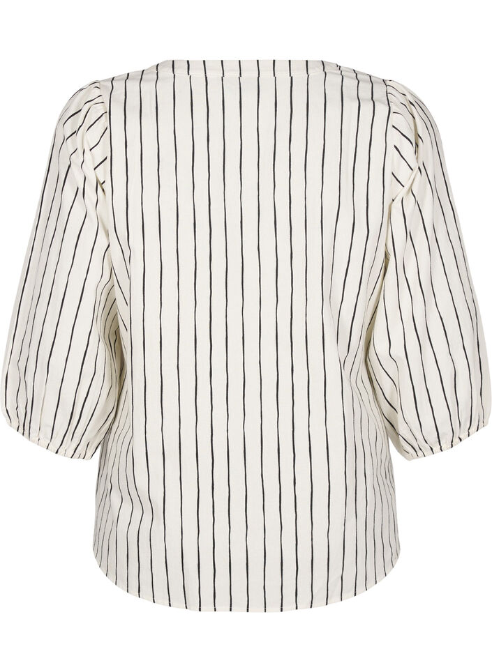 3/4 sleeve cotton blouse with stripes, Eggnog Black Stripe, Packshot image number 1