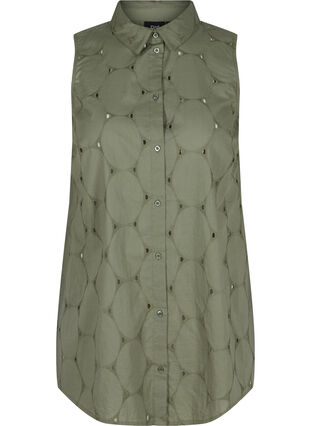 Sleeveless tunic with broderie anglaise, Agave Green, Packshot image number 0