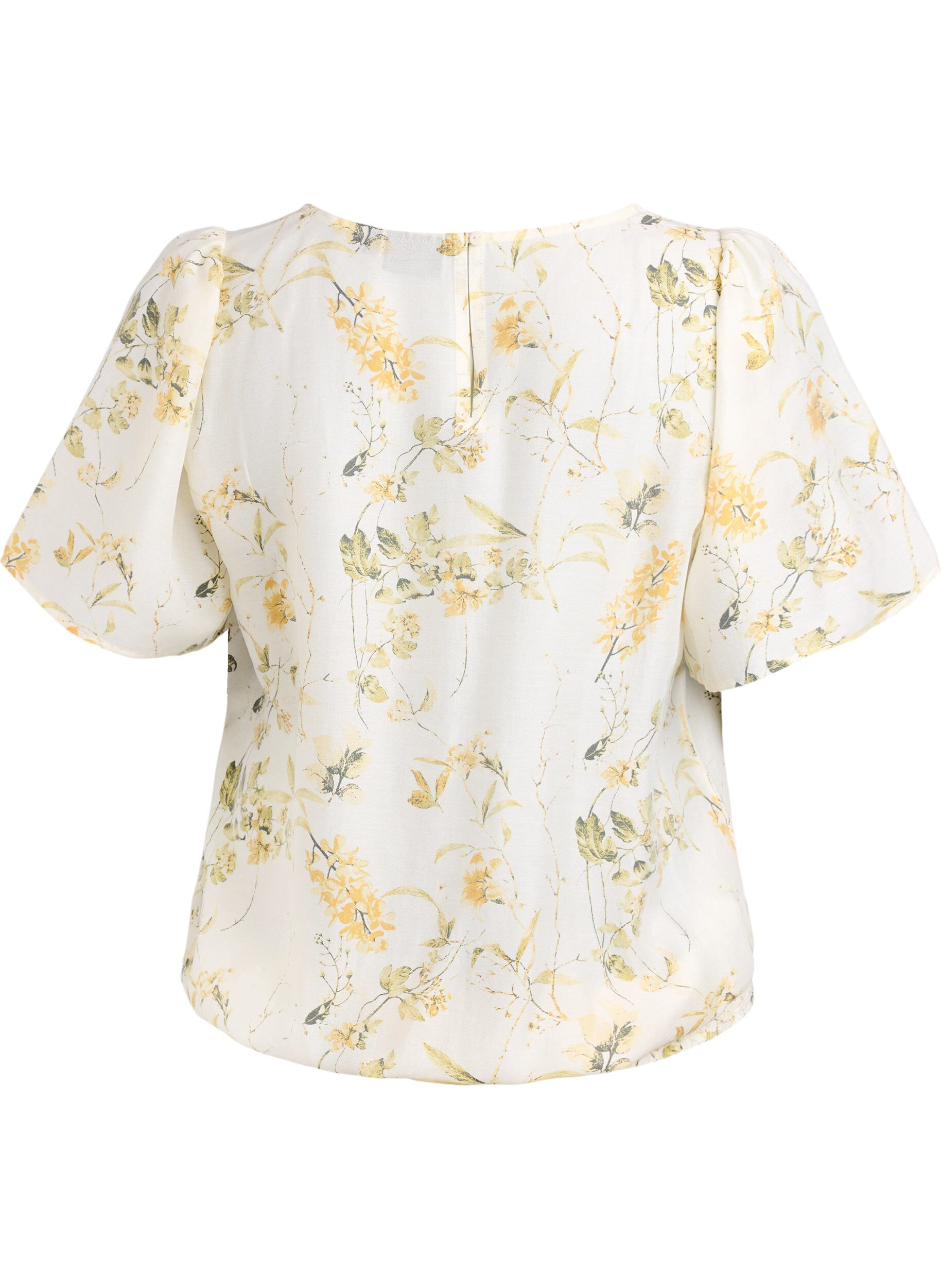 Zizzifashion Floral print blouse with square neck, Yellow, Packshot image number 1