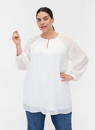 Tunic with round neck and 7/8 sleeves, White, Model image number 0