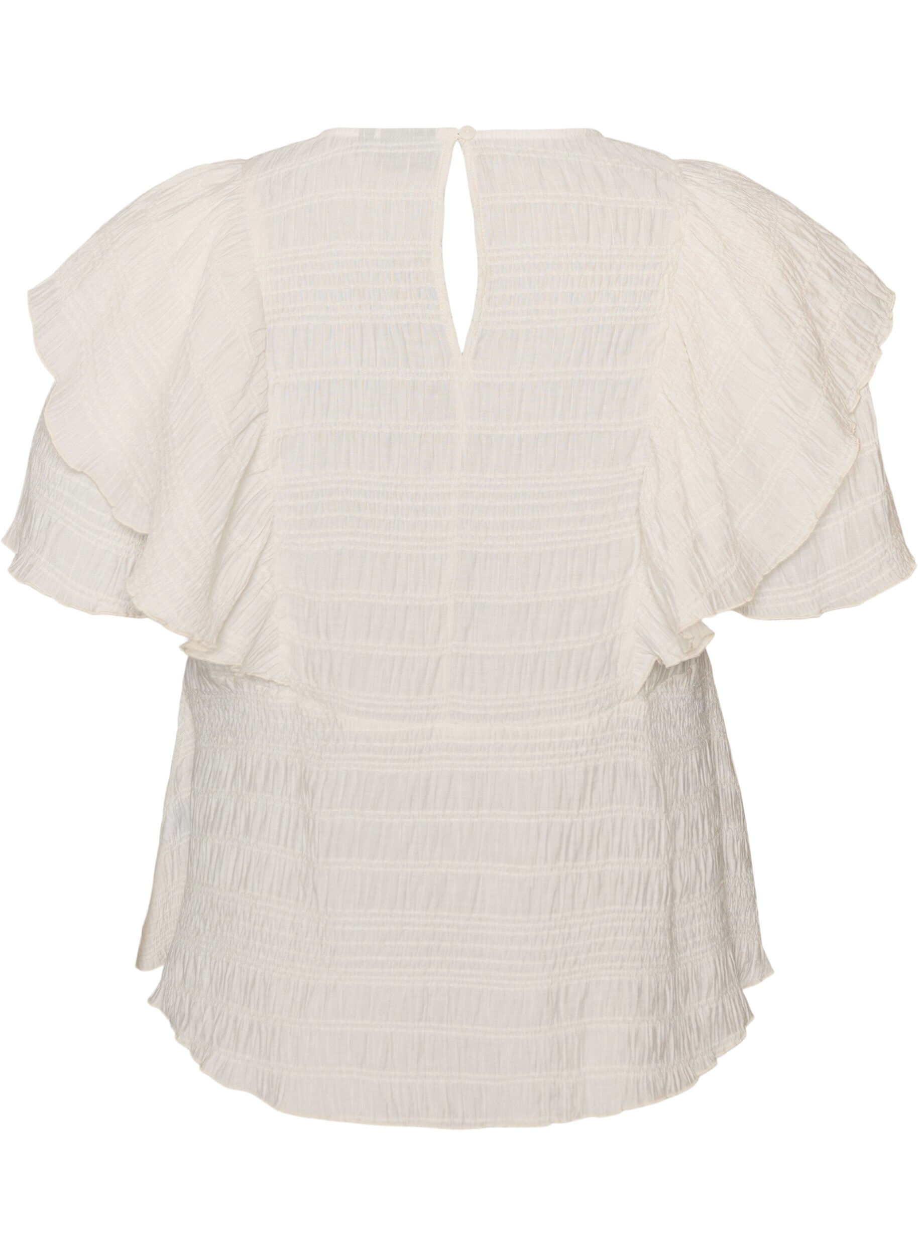 Zizzifashion Blouse with smocked texture and ruffle sleeves, Vanilla, Packshot image number 1