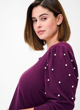 Long sleeve blouse with pearls, Purple Melange, Model image number 2