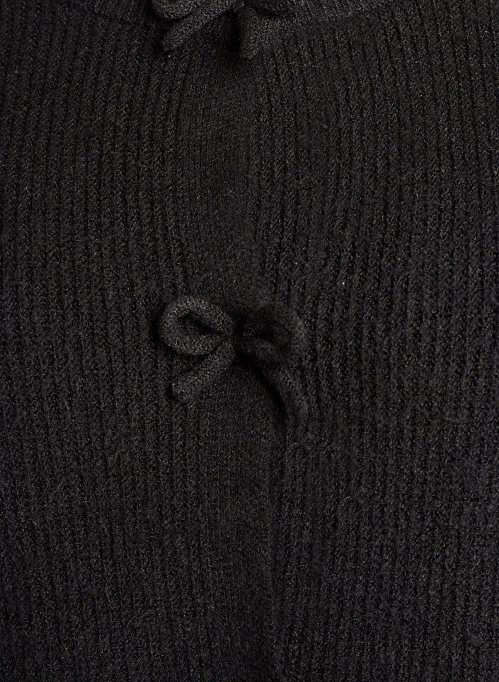 Short-sleeved knit cardigan with bows, Black, Packshot image number 2