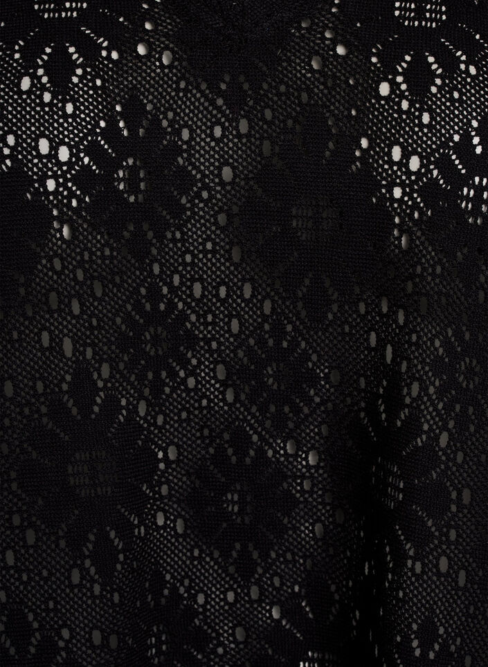 Blouse with an openwork pattern and short sleeves, Black, Packshot image number 2