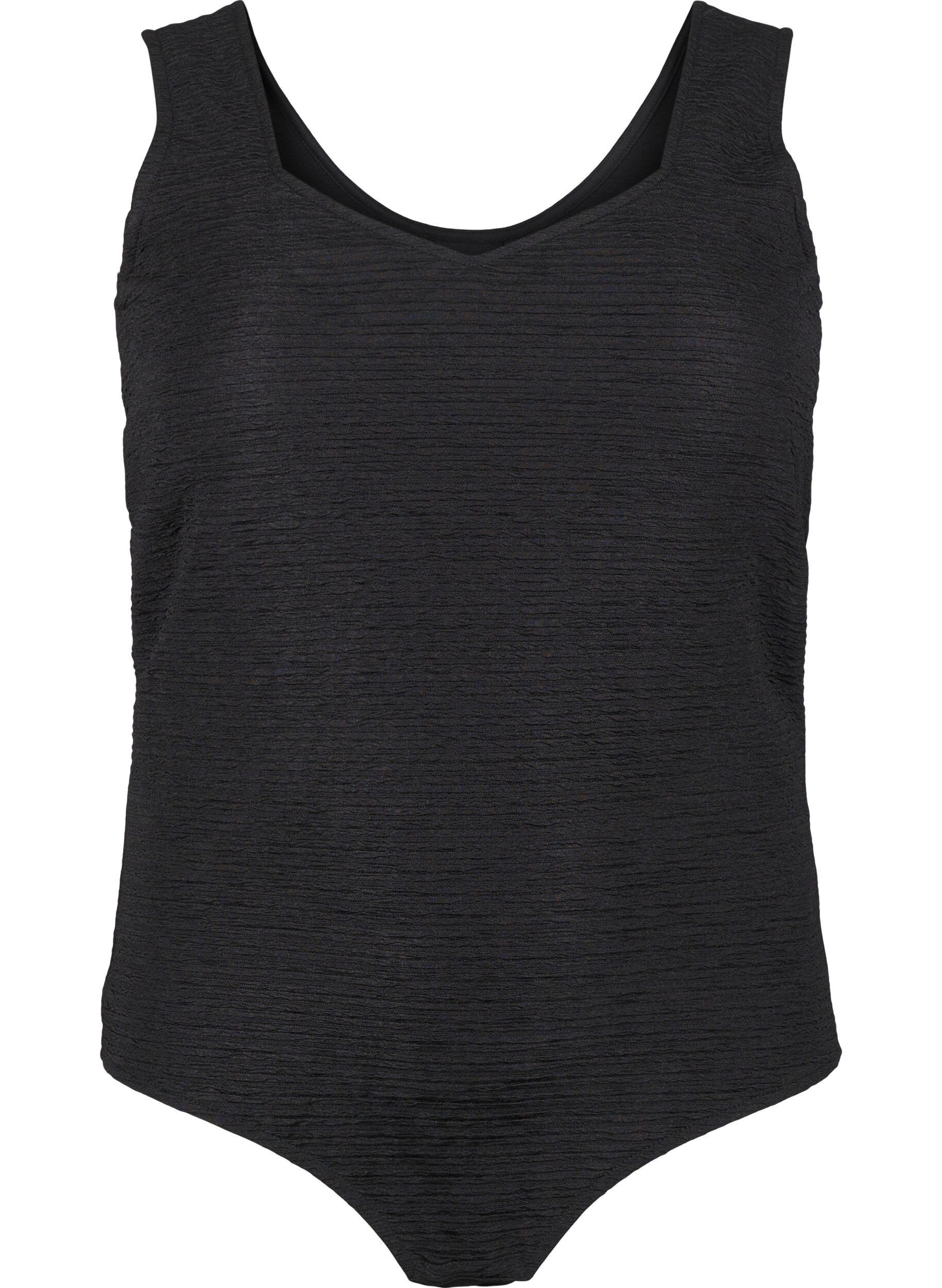 Zizzifashion Sleeveless bodysuit with texture, Black, Packshot image number 0
