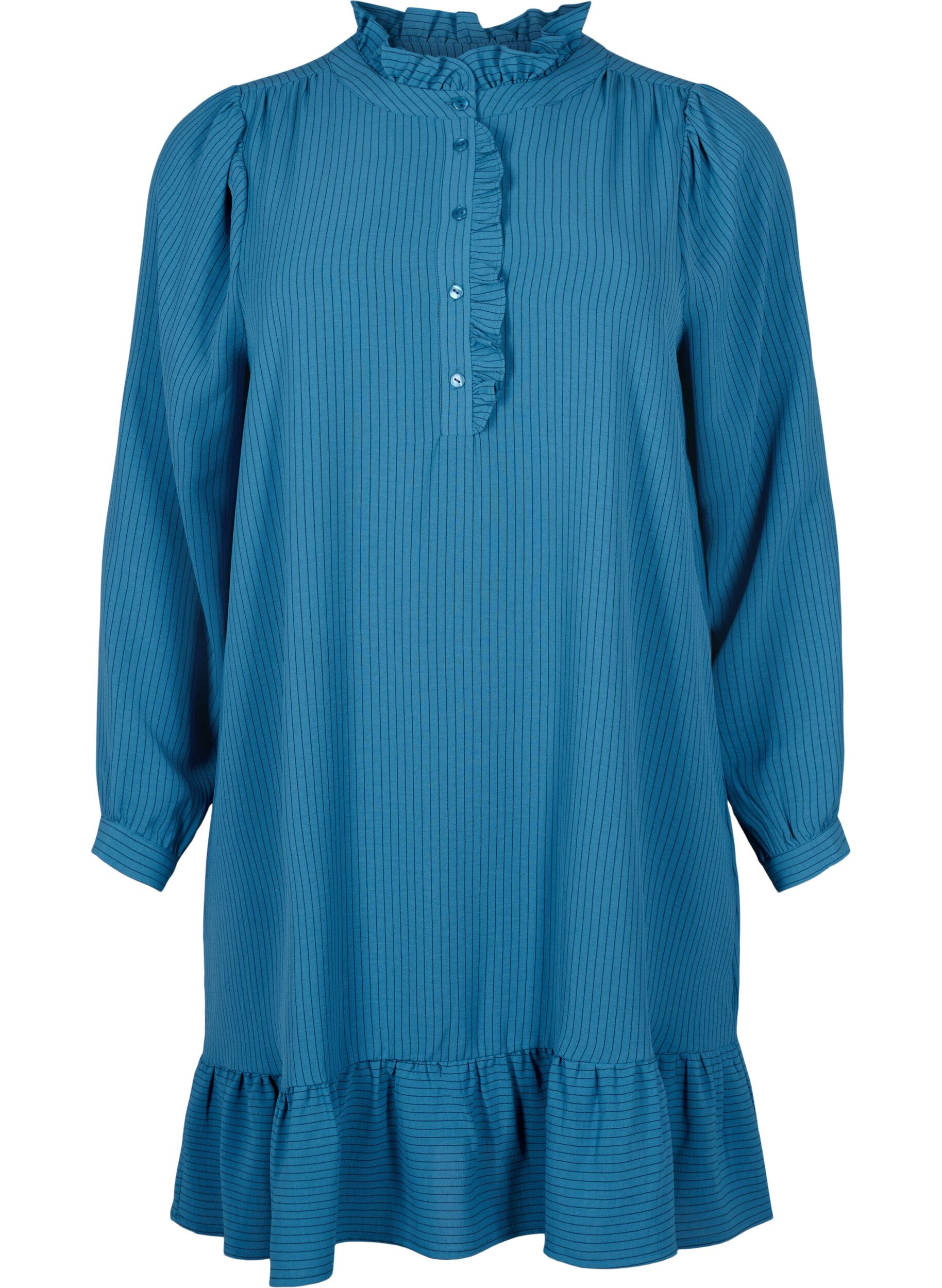 Zizzifashion Striped dress with ruffle details, Blue, Packshot image number 0