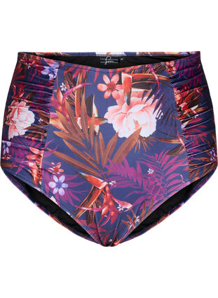 High-waisted striped bikini bottoms, Purple Flower, Packshot image number 0