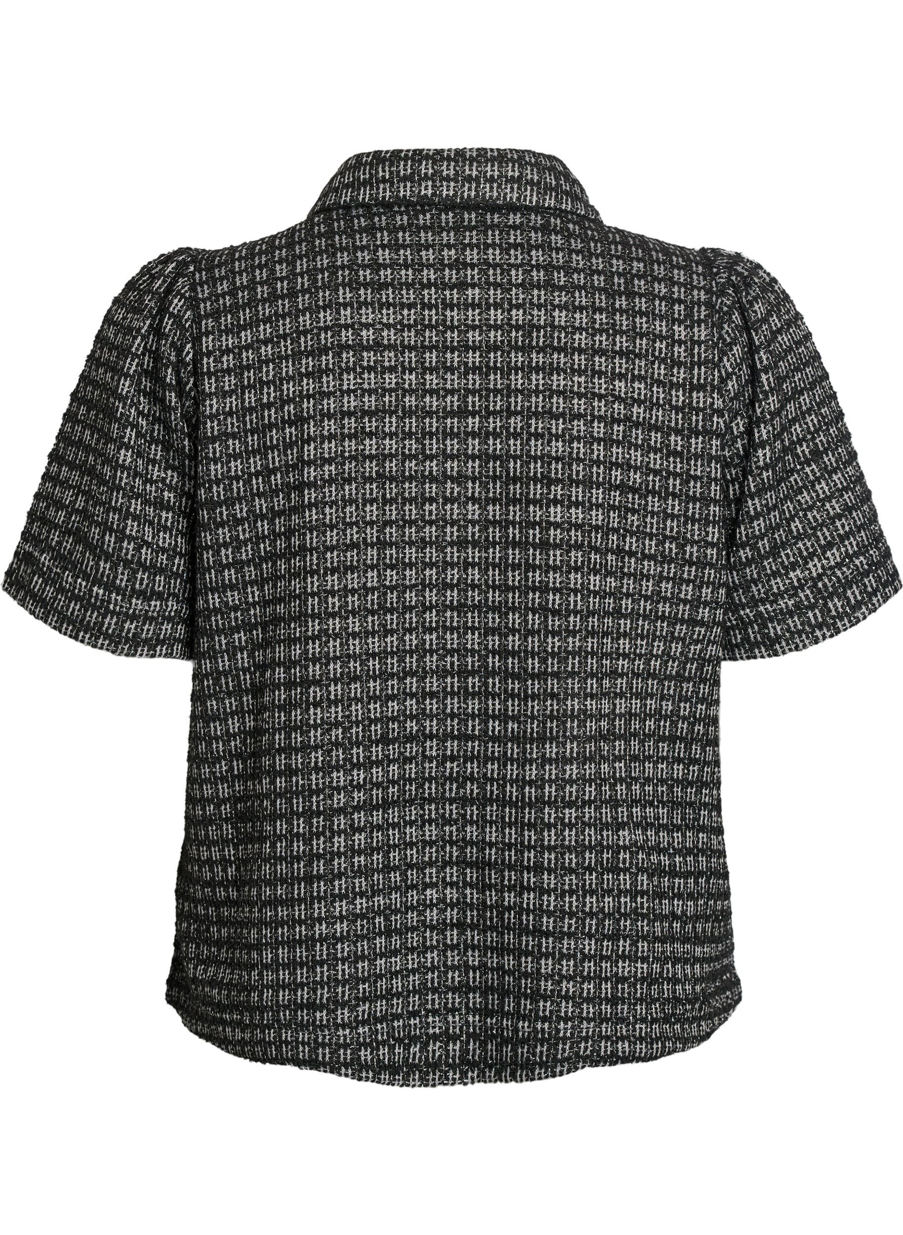 Zizzifashion Boucl&eacute; shirt blouse with short sleeves, Black, Packshot image number 1