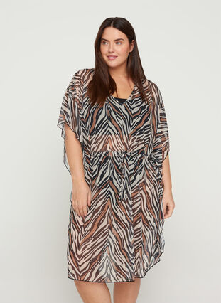 Beach dress with an adjustable waist, Zebra Print, Model image number 0