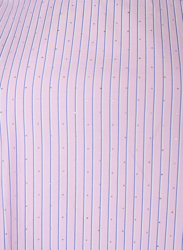 Knee-length striped dress with stones and puff sleeves, Pink, Packshot image number 2