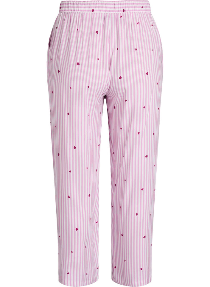 Loose night trousers with stripes and hearts, Rose, Packshot image number 1