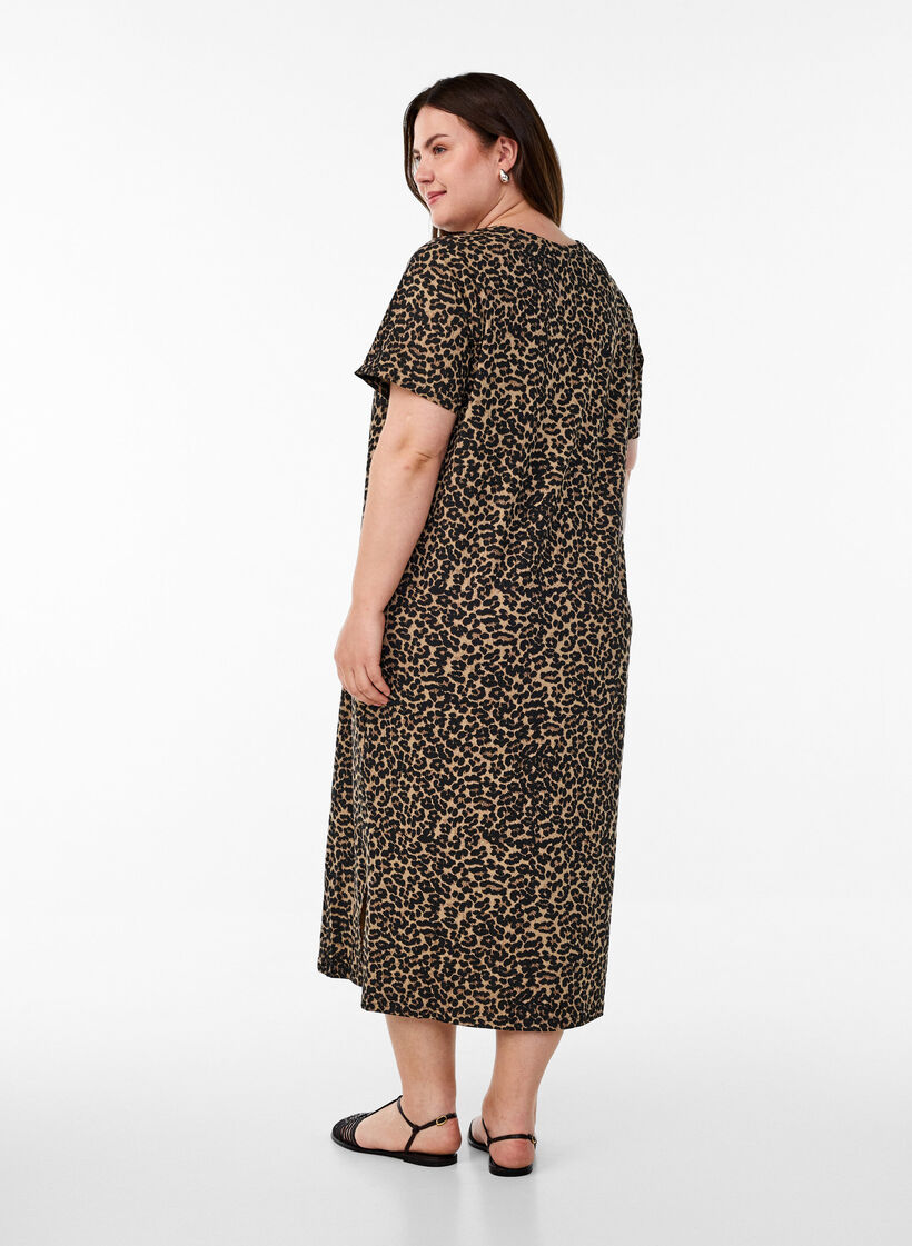 Midi T-shirt dress with a V-neck, Brown, Model image number 1
