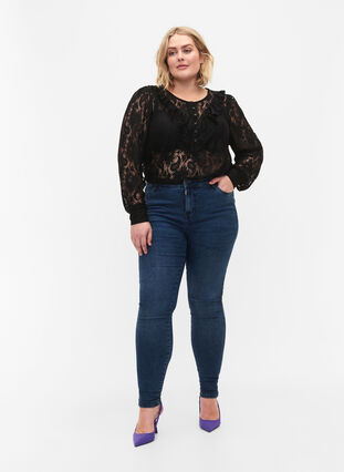 Lace top with frill detail, Black, Model image number 3