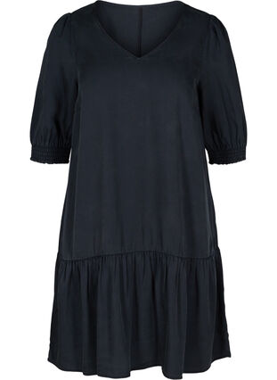 V-neck dress with smock, Black, Packshot image number 0