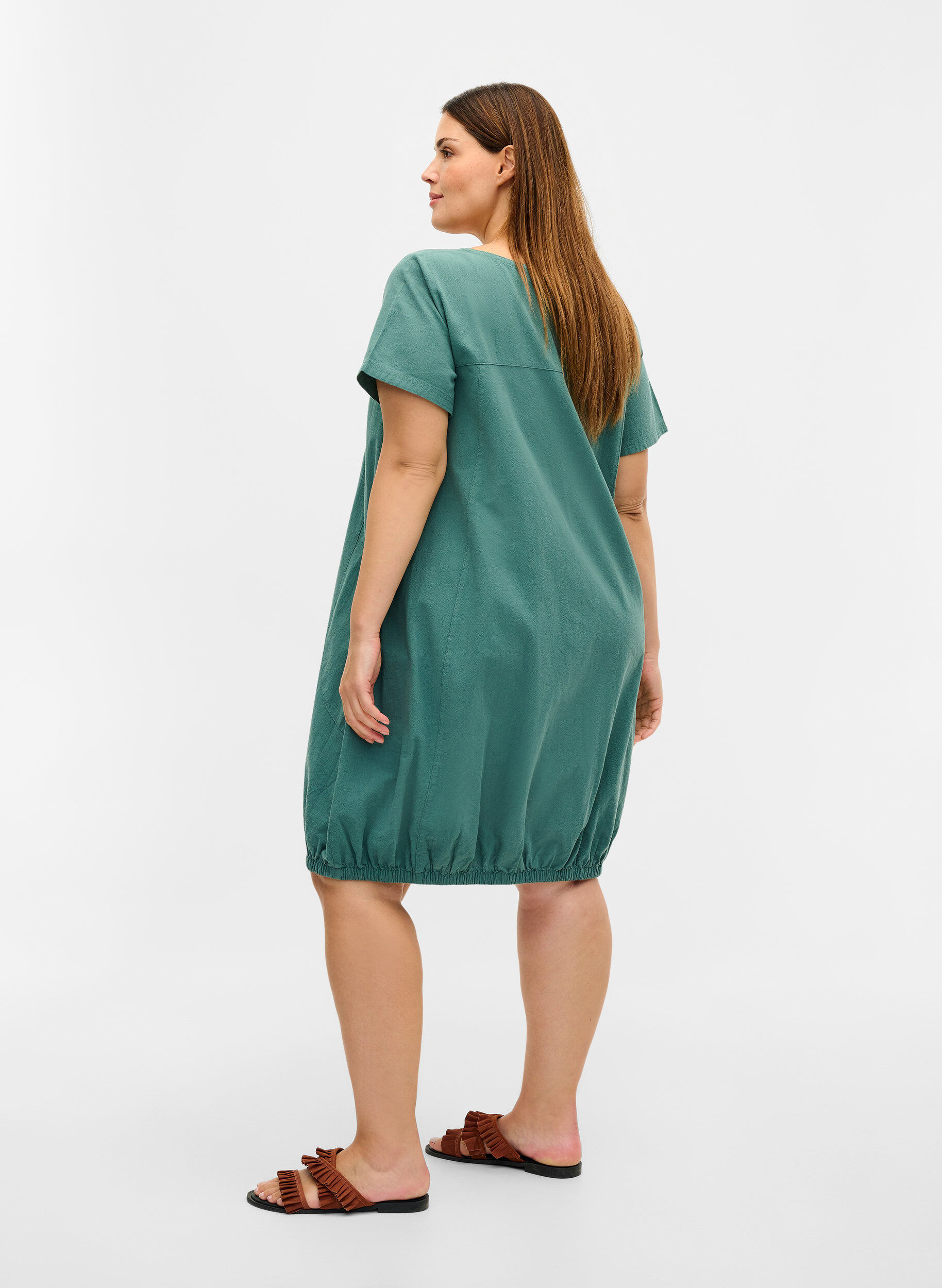 Zizzifashion Short-sleeved cotton dress, Green, Model image number 2