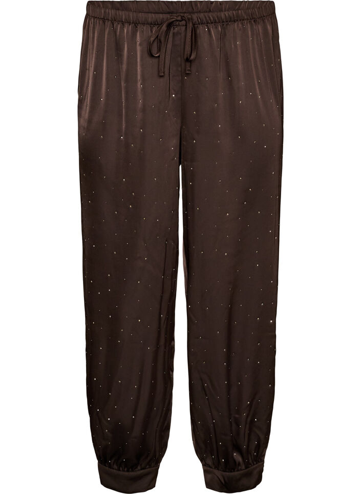 Satin balloon trousers with rhinestones, Brown, Packshot image number 0