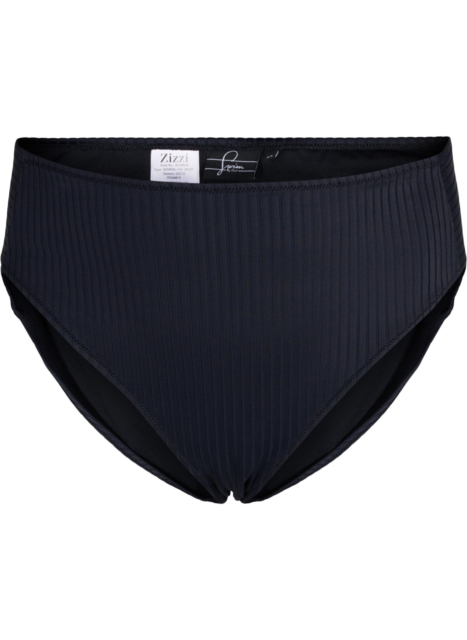 Zizzifashion High-waisted bikini bottoms with ribbed texture, Black, Packshot image number 0