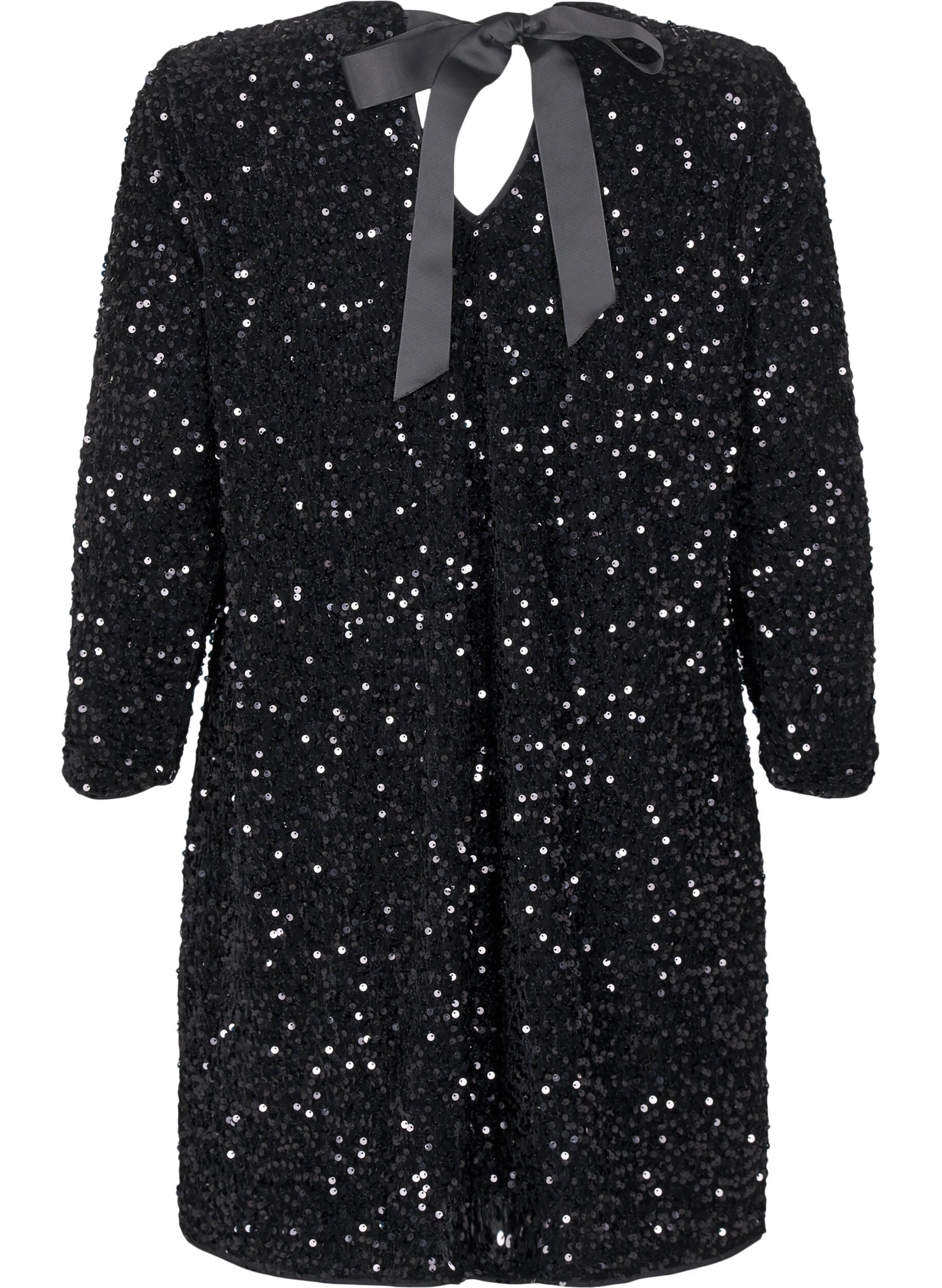 Zizzifashion Sequin dress with bow detail, Black, Packshot image number 1
