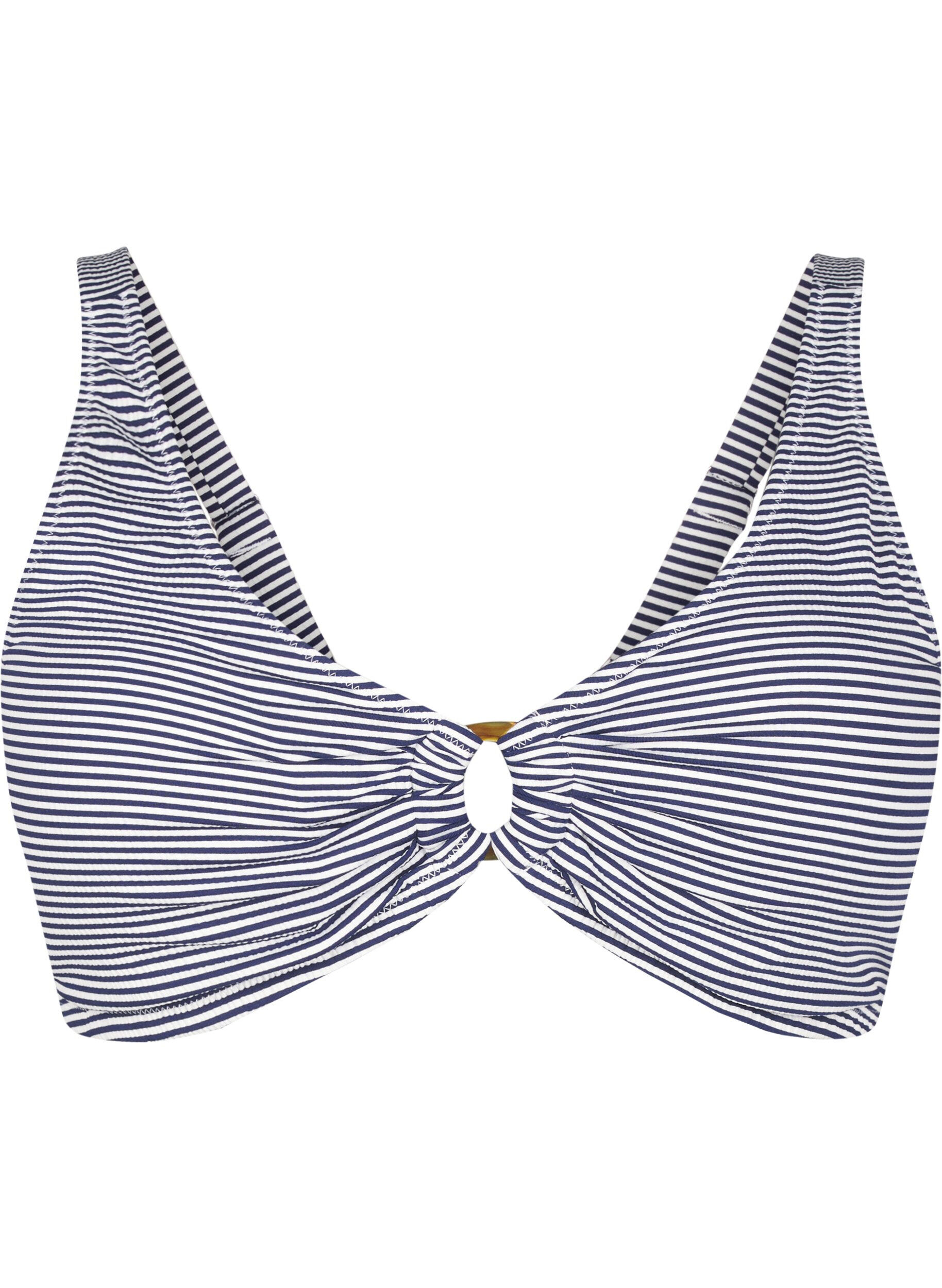 Zizzifashion Bikini top with striped texture and ring detail, Blue, Packshot image number 0